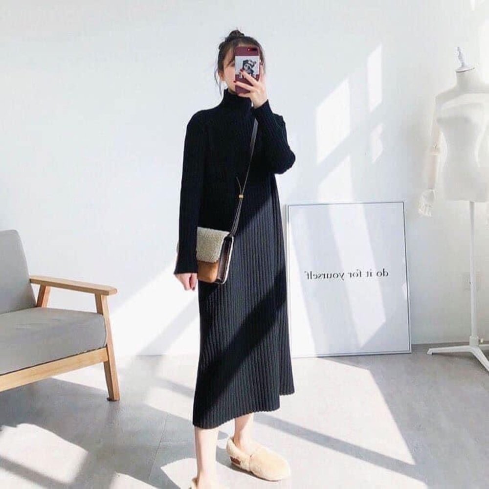 Knit turtleneck dress midi dress winter dress Maternity wear